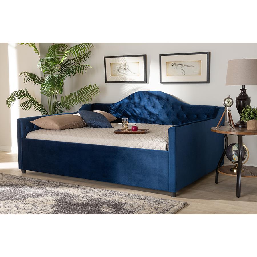 Baxton Studio Perry Modern and Contemporary Royal Blue Velvet Fabric Upholstered and Button Tufted Full Size Daybed. Picture 5