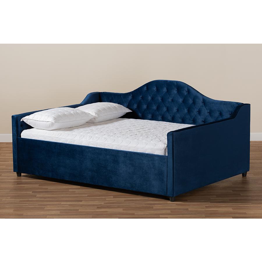 Baxton Studio Perry Modern and Contemporary Royal Blue Velvet Fabric Upholstered and Button Tufted Full Size Daybed. Picture 6