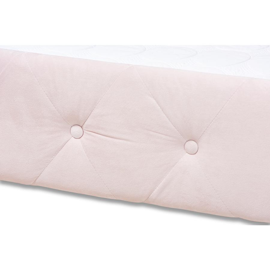 Light Pink Velvet Fabric Upholstered Twin Size Daybed with Trundle. Picture 6