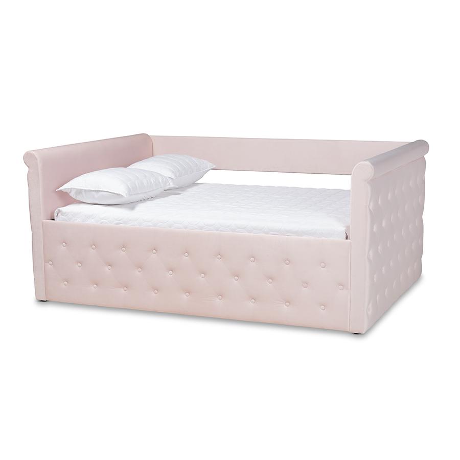Baxton Studio Amaya Modern and Contemporary Light Pink Velvet Fabric Upholstered Full Size Daybed. Picture 1