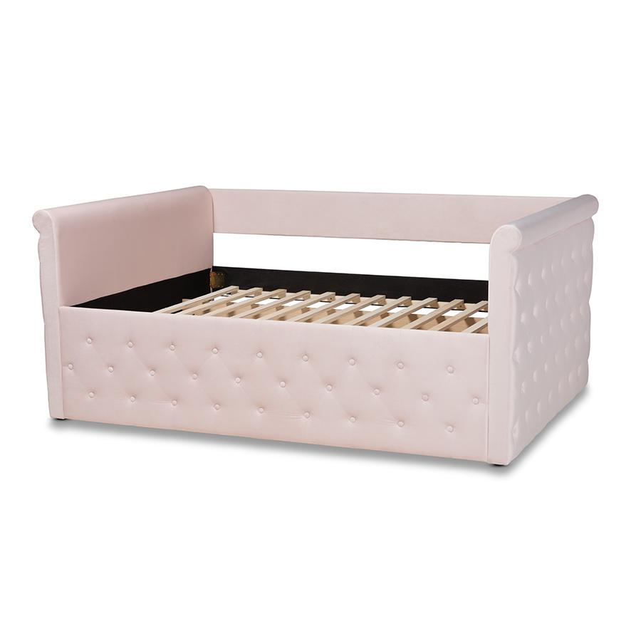 Baxton Studio Amaya Modern and Contemporary Light Pink Velvet Fabric Upholstered Full Size Daybed. Picture 3