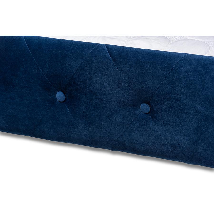 Baxton Studio Amaya Modern and Contemporary Navy Blue Velvet Fabric Upholstered Queen Size Daybed with Trundle. Picture 6