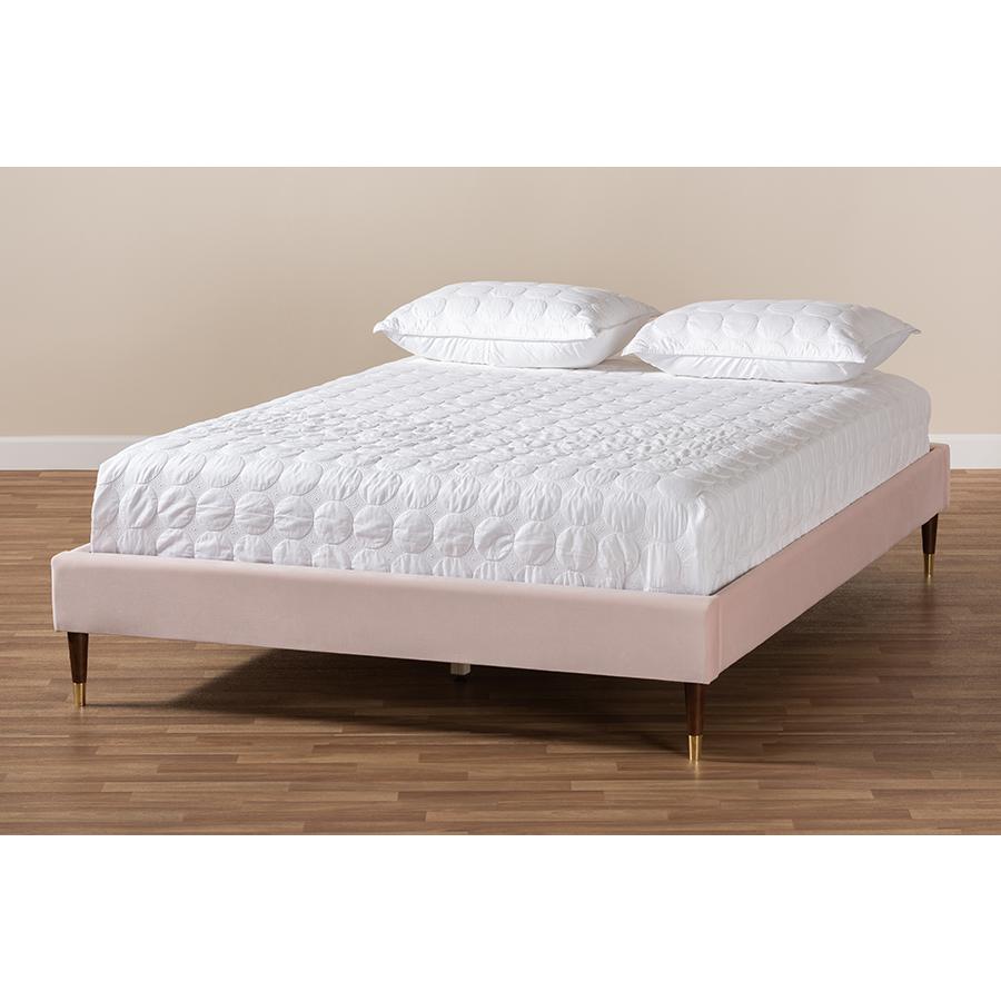 Full Size Wood Platform Bed Frame with Gold-Tone Leg Tips. Picture 6