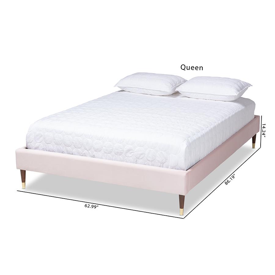 Full Size Wood Platform Bed Frame with Gold-Tone Leg Tips. Picture 8