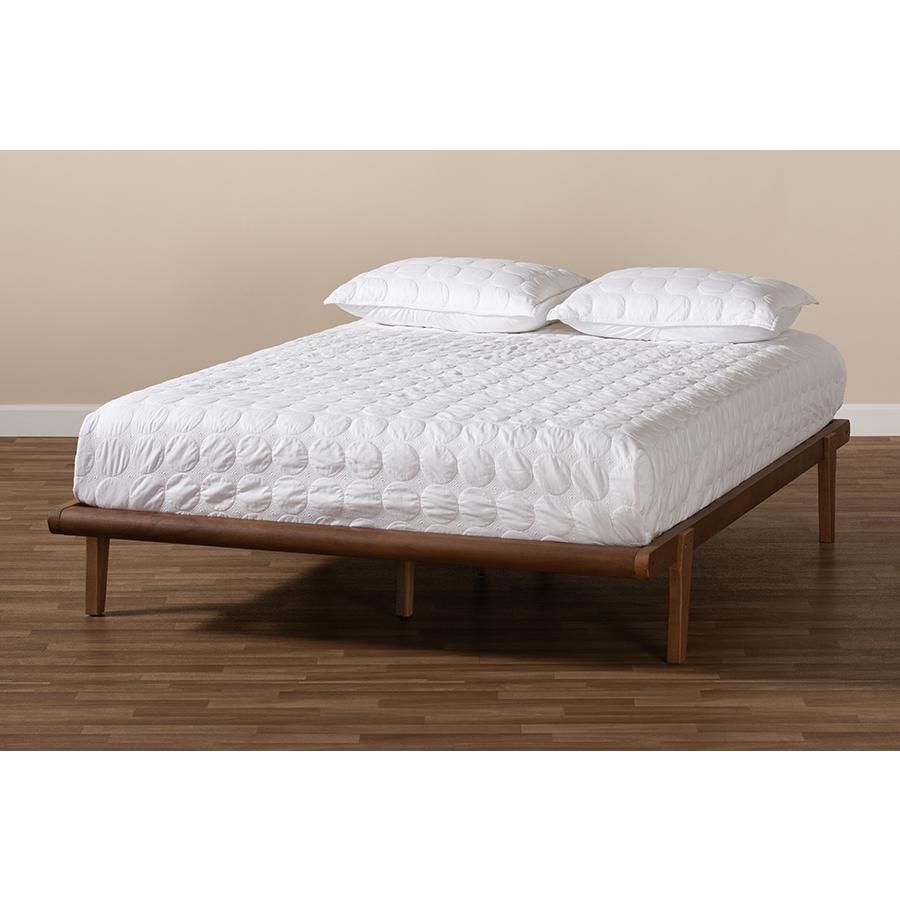 Kaia Mid-Century Modern Walnut Brown Finished Wood Full Size Platform Bed Frame. Picture 6