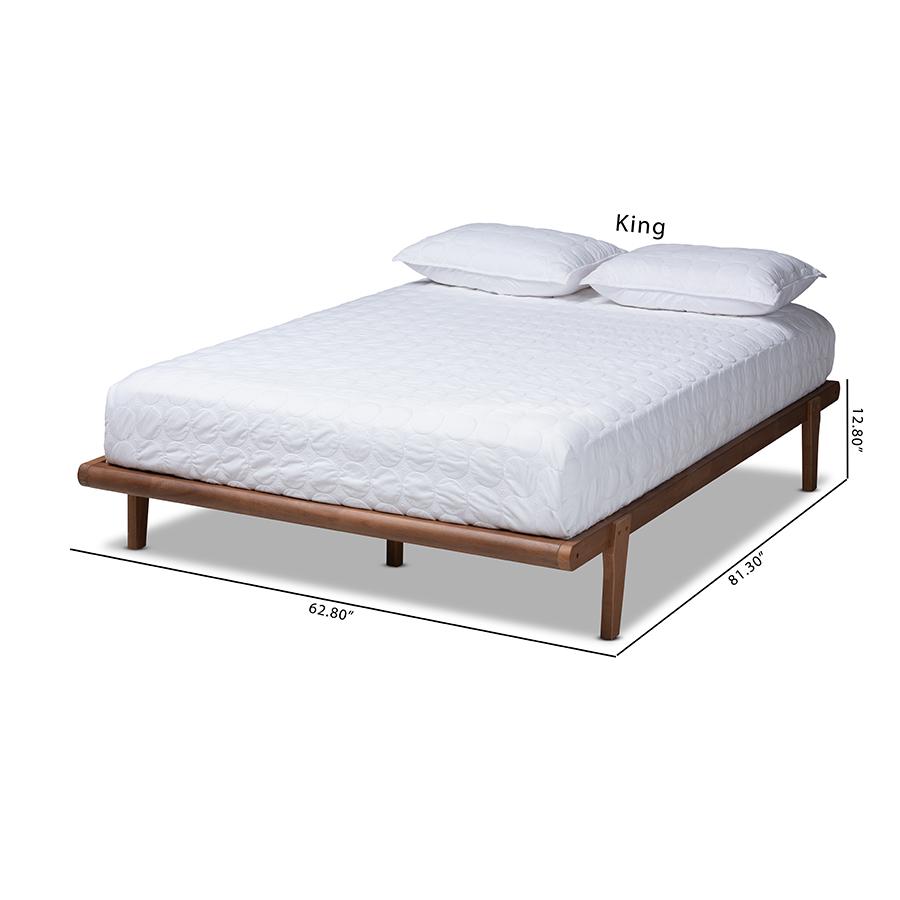 Kaia Mid-Century Modern Walnut Brown Finished Wood Full Size Platform Bed Frame. Picture 9