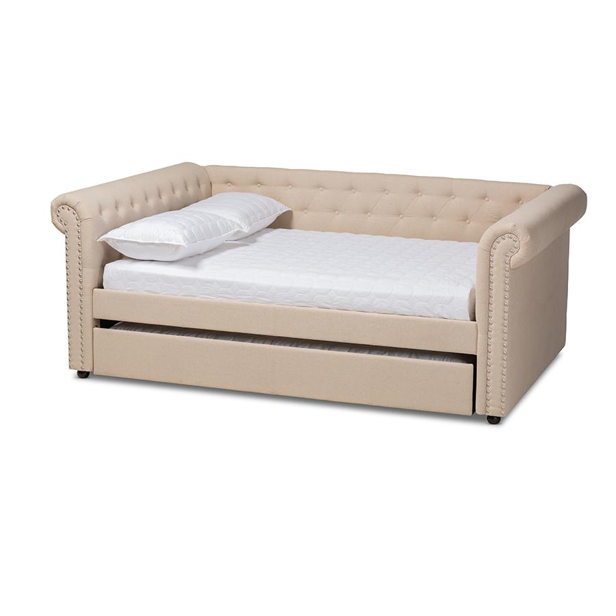 Baxton Studio Mabelle Modern and Contemporary Beige Fabric Upholstered Full Size Daybed with Trundle. Picture 2