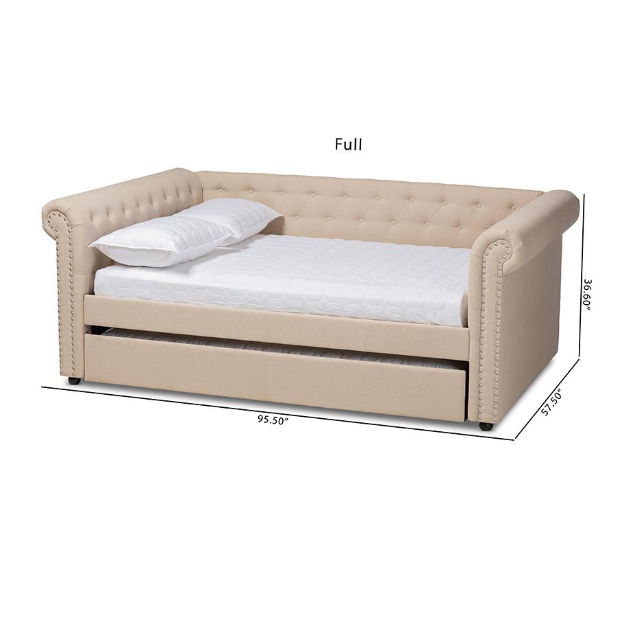 Beige Fabric Upholstered Full Size Daybed with Trundle. Picture 10