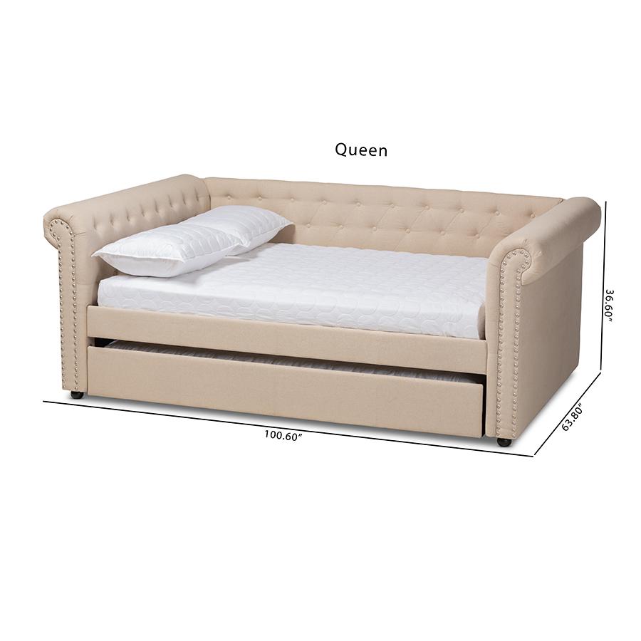Baxton Studio Mabelle Modern and Contemporary Beige Fabric Upholstered Full Size Daybed with Trundle. Picture 12