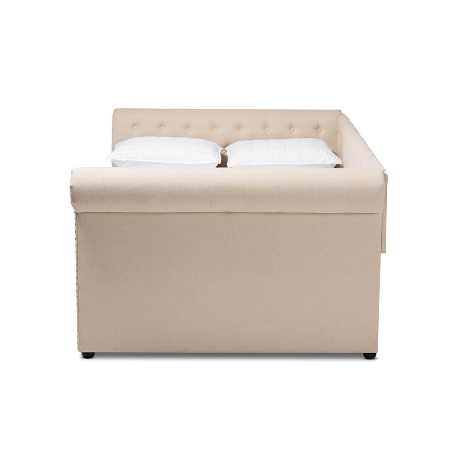 Baxton Studio Mabelle Modern and Contemporary Beige Fabric Upholstered Full Size Daybed with Trundle. Picture 4