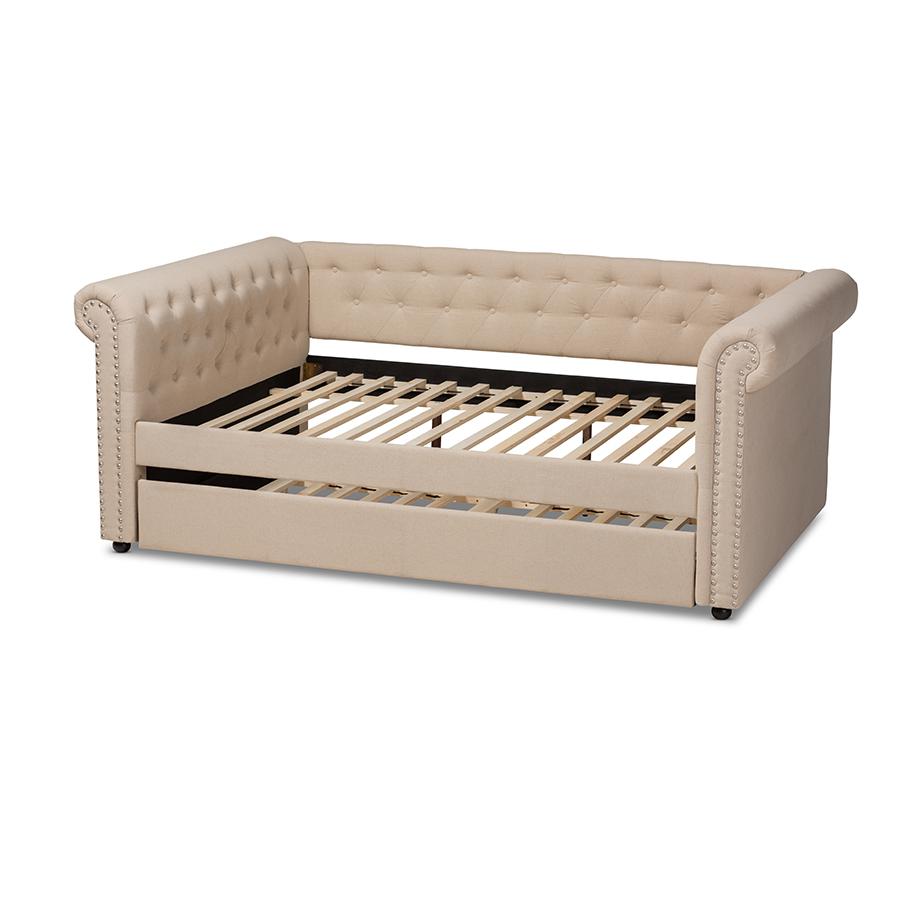 Beige Fabric Upholstered Full Size Daybed with Trundle. Picture 4