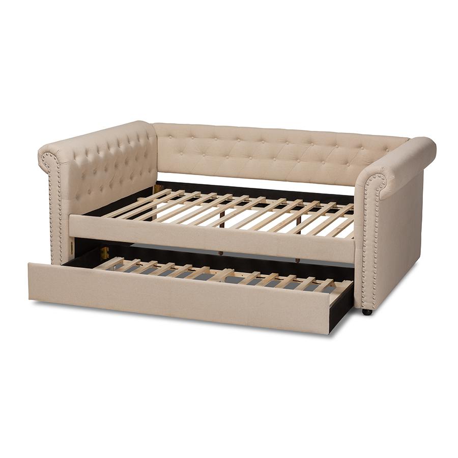 Baxton Studio Mabelle Modern and Contemporary Beige Fabric Upholstered Full Size Daybed with Trundle. Picture 6