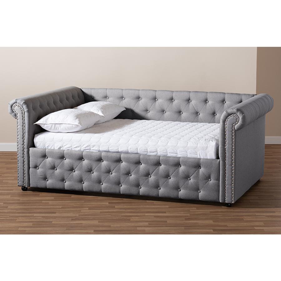 Mabelle Modern and Contemporary Gray Fabric Upholstered Full Size Daybed. Picture 6