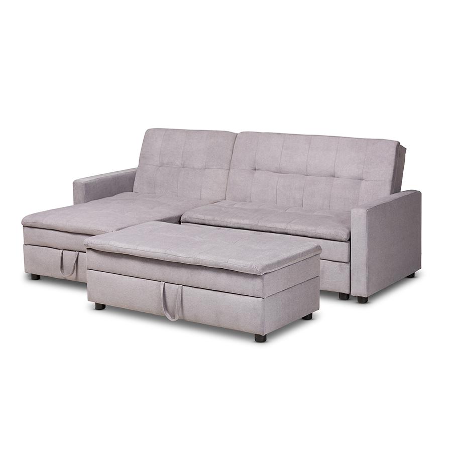Baxton Studio Noa Modern and Contemporary Light Grey Fabric Upholstered Left Facing Storage Sectional Sleeper Sofa with Ottoman. Picture 2