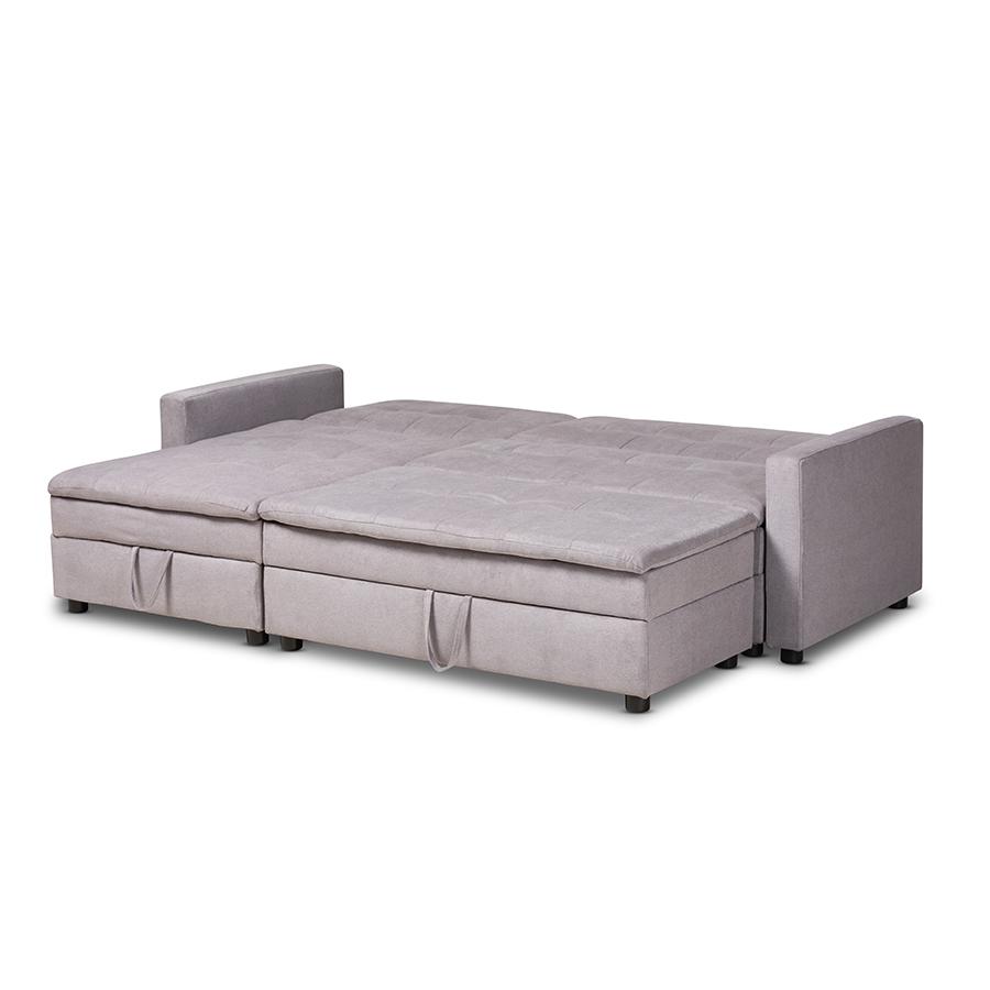 Baxton Studio Noa Modern and Contemporary Light Grey Fabric Upholstered Left Facing Storage Sectional Sleeper Sofa with Ottoman. Picture 4