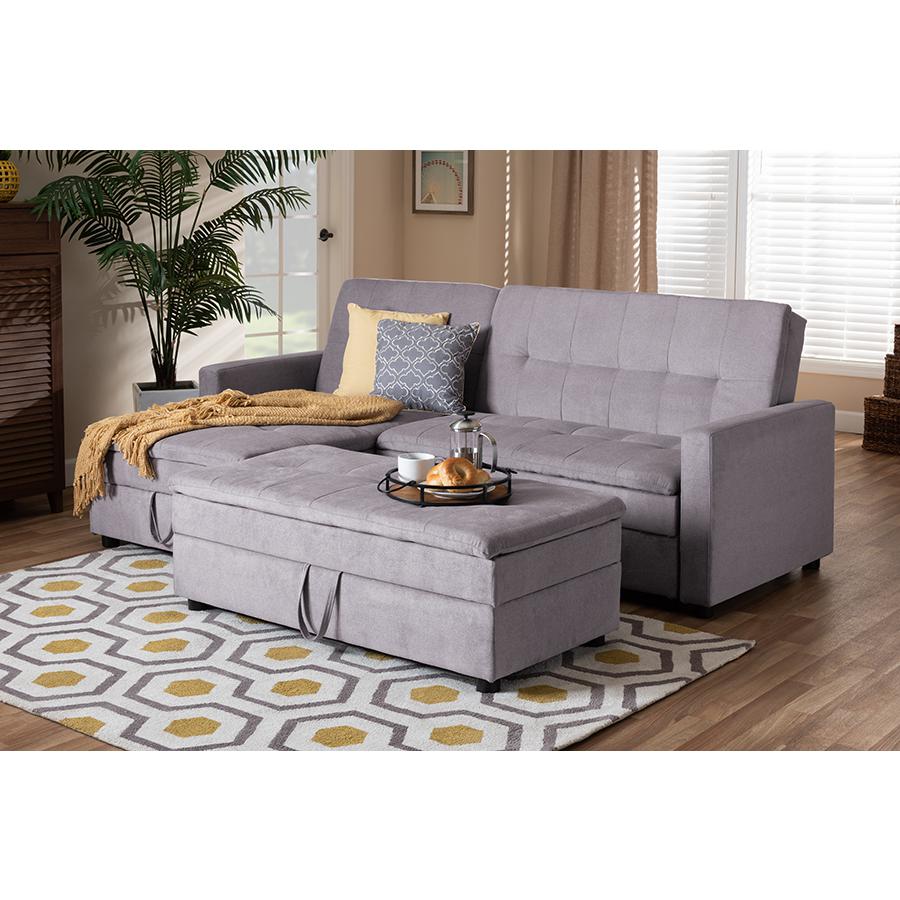 Baxton Studio Noa Modern and Contemporary Light Grey Fabric Upholstered Left Facing Storage Sectional Sleeper Sofa with Ottoman. Picture 6