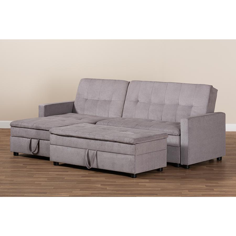 Baxton Studio Noa Modern and Contemporary Light Grey Fabric Upholstered Left Facing Storage Sectional Sleeper Sofa with Ottoman. Picture 1