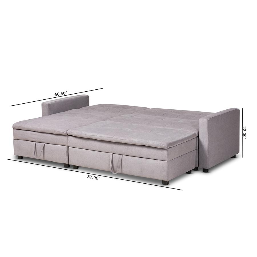 Baxton Studio Noa Modern and Contemporary Light Grey Fabric Upholstered Left Facing Storage Sectional Sleeper Sofa with Ottoman. Picture 9