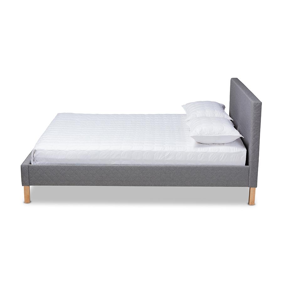 Aneta Modern and Contemporary Grey Fabric Upholstered King Size Platform Bed. Picture 2