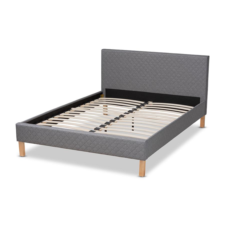 Aneta Modern and Contemporary Grey Fabric Upholstered King Size Platform Bed. Picture 3