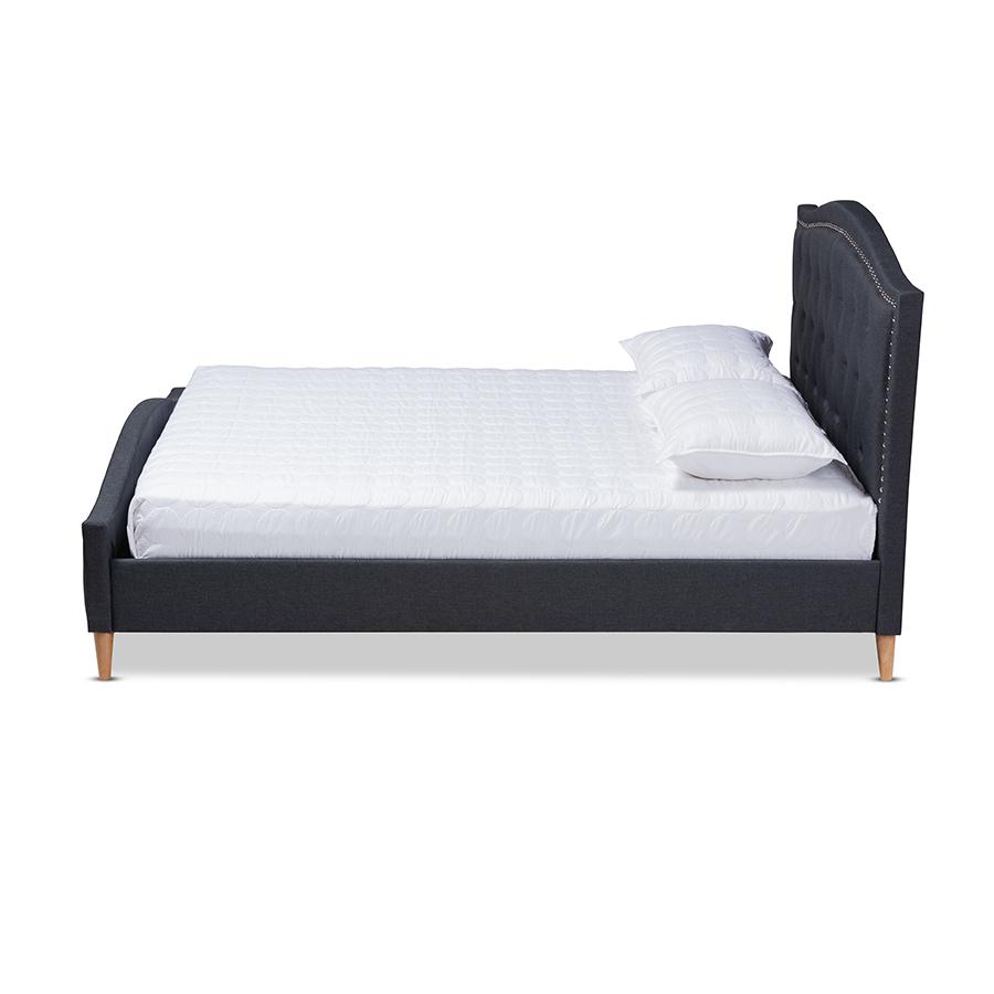 Charcoal Grey Fabric Upholstered and Button Tufted King Size Platform Bed. Picture 2