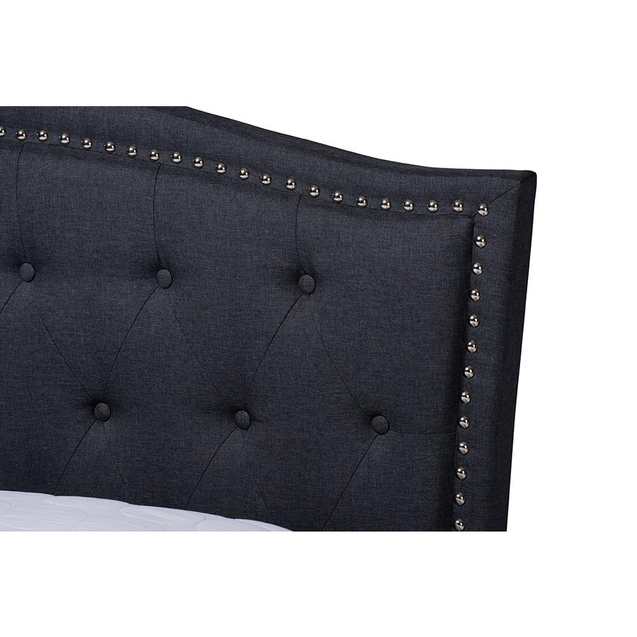 Charcoal Grey Fabric Upholstered and Button Tufted King Size Platform Bed. Picture 4