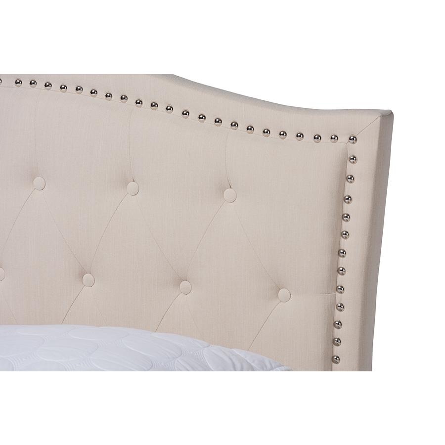 Beige Fabric Upholstered and Button Tufted King Size Platform Bed. Picture 4