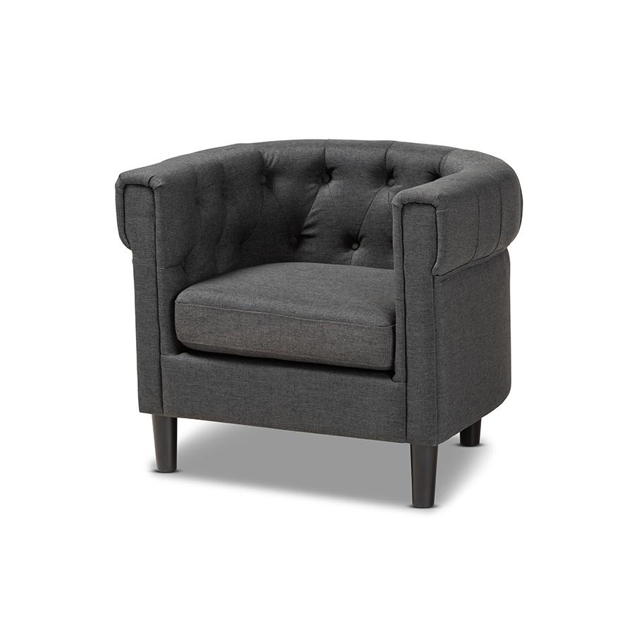 Baxton Studio Bisset Classic and Traditional Gray Fabric Upholstered Chesterfield Chair. Picture 2