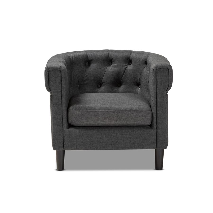 Baxton Studio Bisset Classic and Traditional Gray Fabric Upholstered Chesterfield Chair. Picture 3