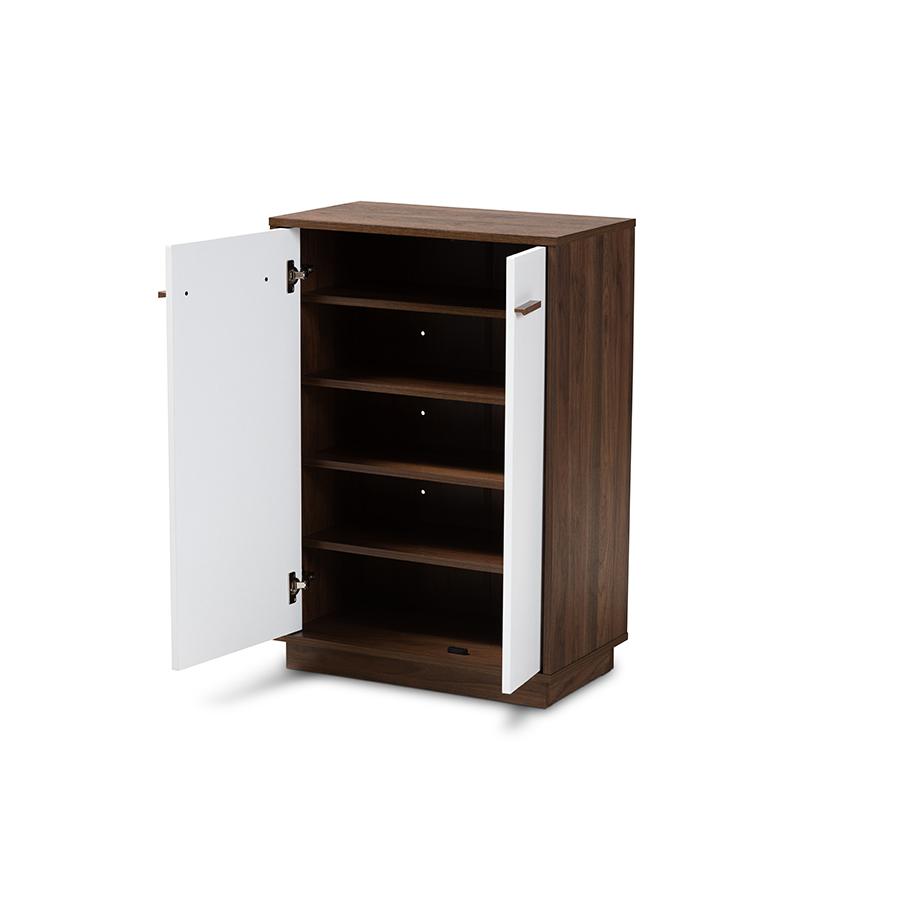 Two-Tone White and Walnut Finished 5-Shelf Wood Entryway Shoe Cabinet. Picture 2