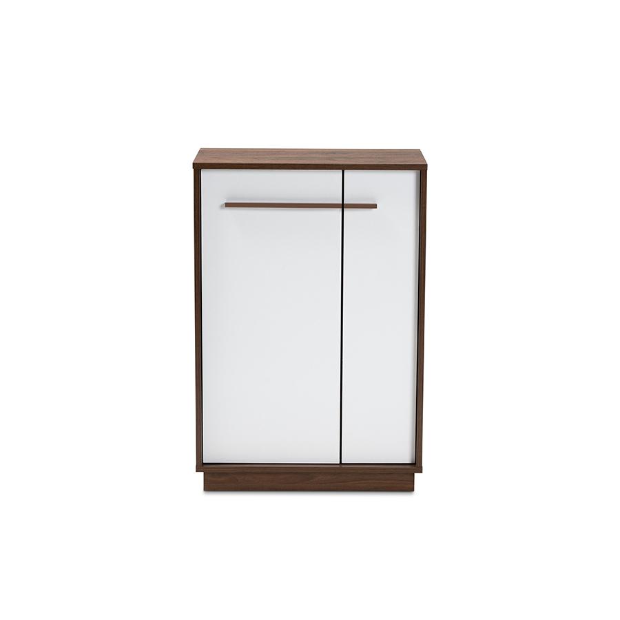 Baxton Studio Mette Mid-Century Modern Two-Tone White and Walnut Finished 5-Shelf Wood Entryway Shoe Cabinet. Picture 4