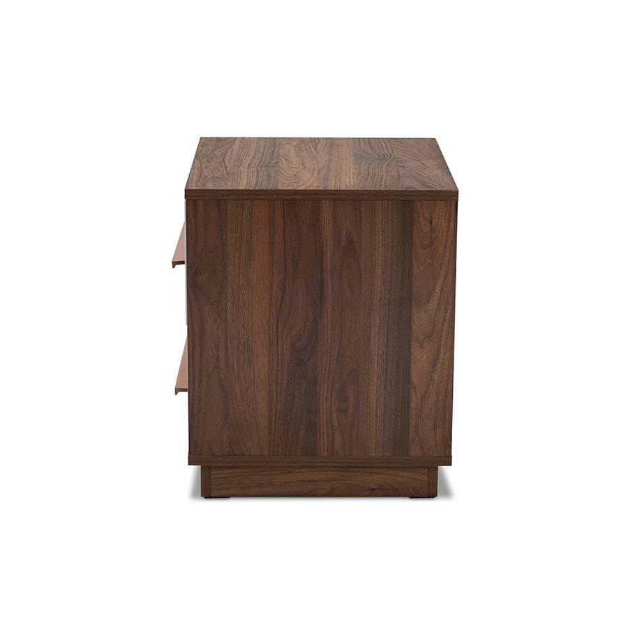 Baxton Studio Mette Mid-Century Modern Two-Tone White and Walnut Finished 2-Drawer Wood Nightstand. Picture 5