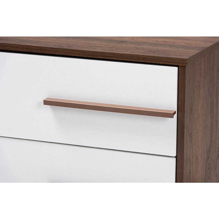 Baxton Studio Mette Mid-Century Modern Two-Tone White and Walnut Finished 2-Drawer Wood Nightstand. Picture 6