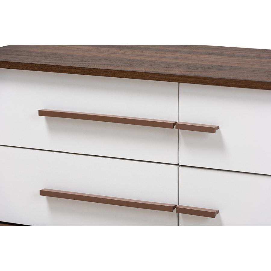 Baxton Studio Mette Mid-Century Modern Two-Tone White and Walnut Finished 4-Drawer Wood TV Stand. Picture 6