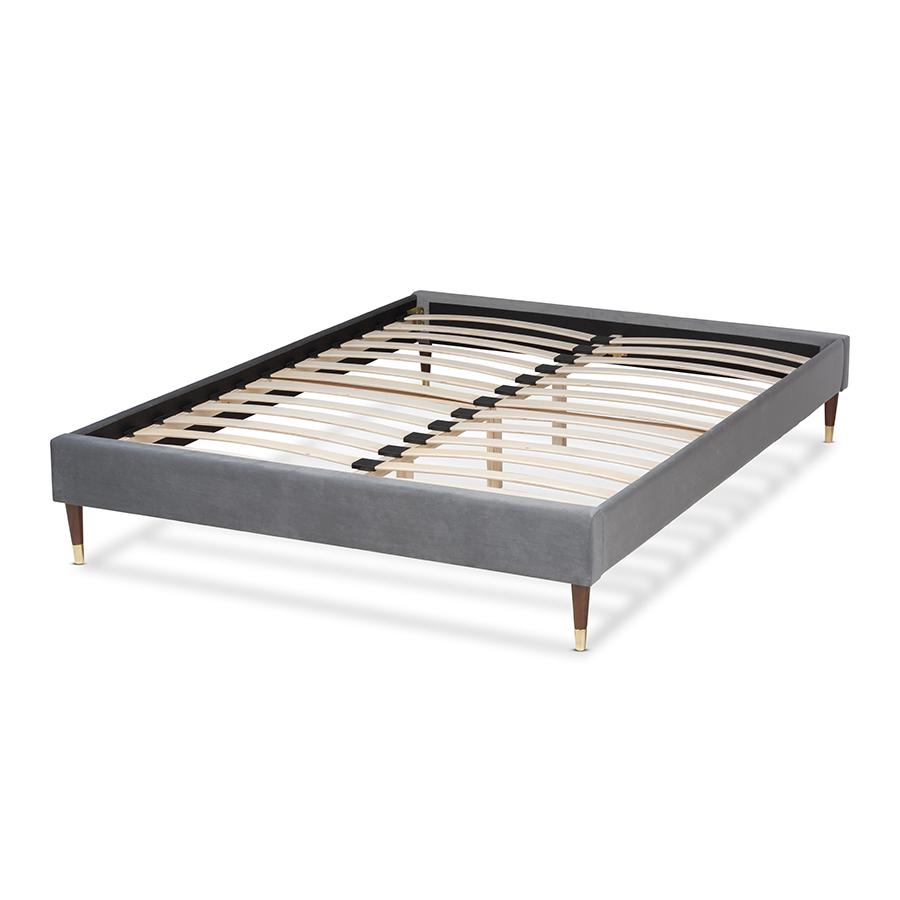 Full Size Wood Platform Bed Frame with Gold-Tone Leg Tips. Picture 3