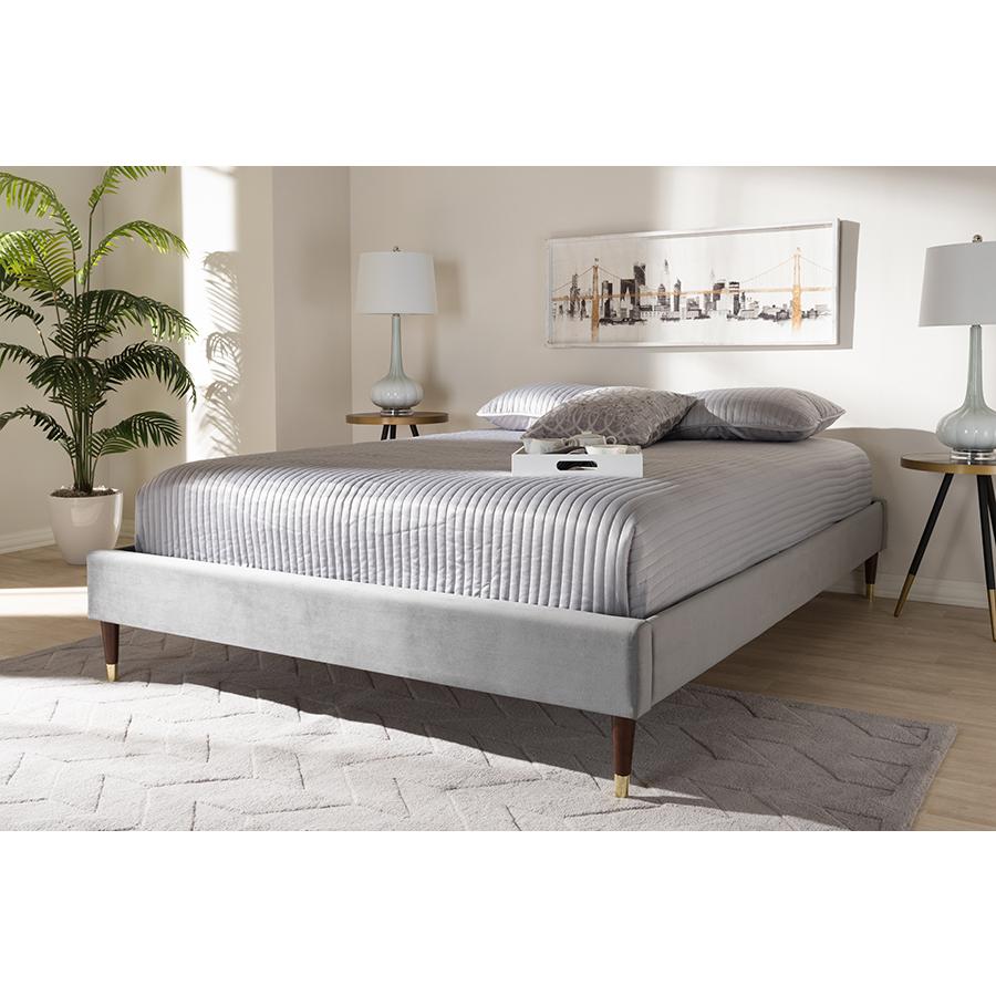 Full Size Wood Platform Bed Frame with Gold-Tone Leg Tips. Picture 5