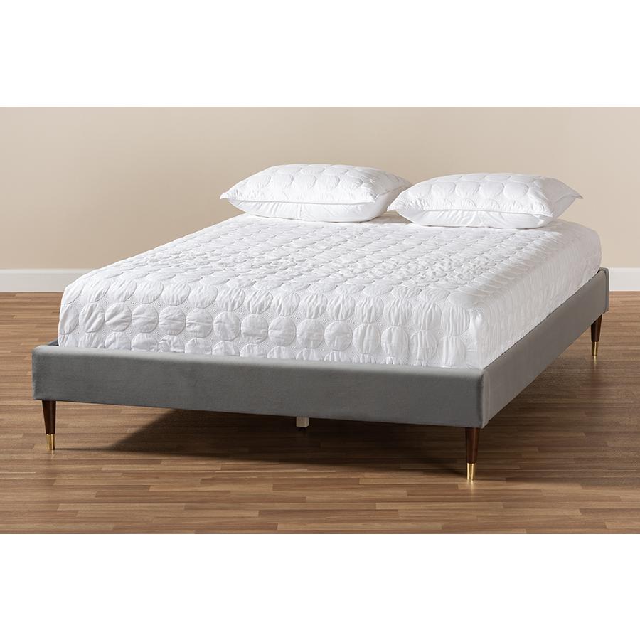Full Size Wood Platform Bed Frame with Gold-Tone Leg Tips. Picture 6