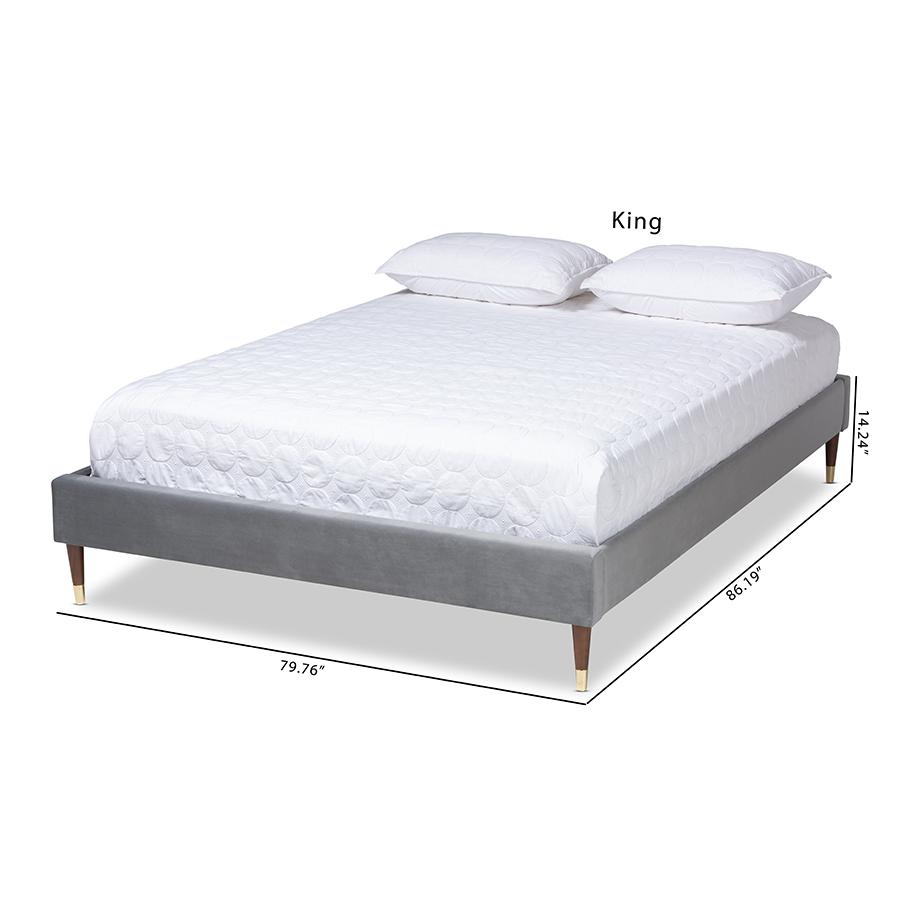 Full Size Wood Platform Bed Frame with Gold-Tone Leg Tips. Picture 9