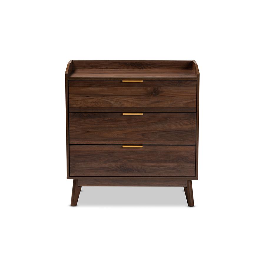 Baxton Studio Lena Mid-Century Modern Walnut Brown Finished 3-Drawer Wood Chest. Picture 4