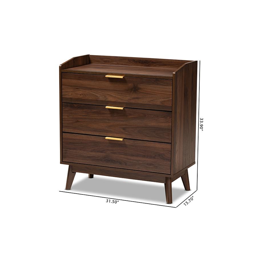 Baxton Studio Lena Mid-Century Modern Walnut Brown Finished 3-Drawer Wood Chest. Picture 10