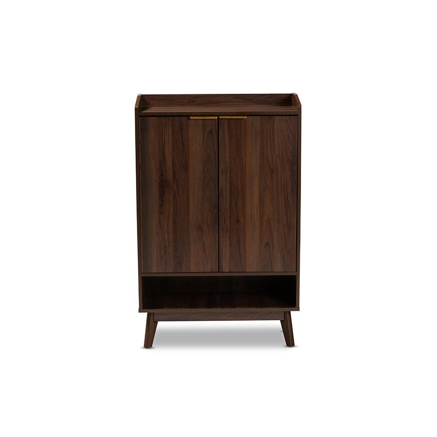Lena Mid-Century Modern Walnut Brown Finished 5-Shelf Wood Entryway Shoe Cabinet. Picture 3