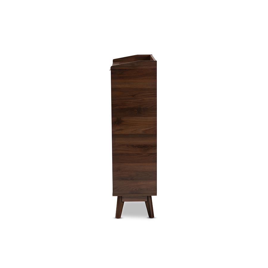 Lena Mid-Century Modern Walnut Brown Finished 5-Shelf Wood Entryway Shoe Cabinet. Picture 4