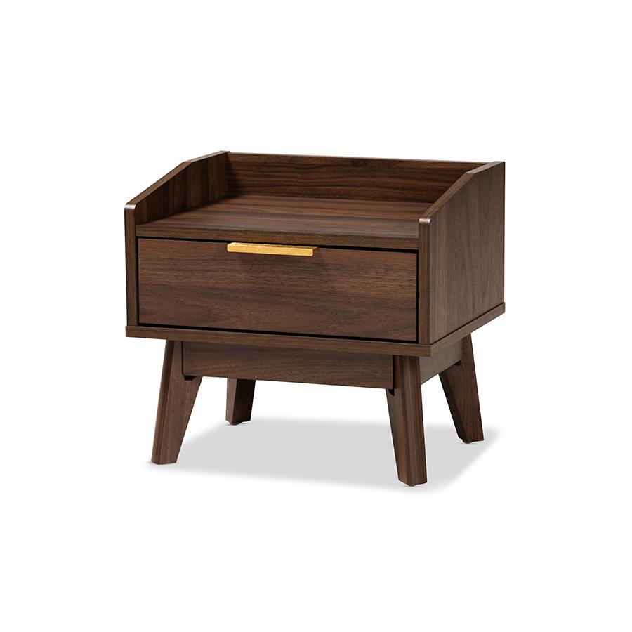 Baxton Studio Lena Mid-Century Modern Walnut Brown Finished 1-Drawer Wood Nightstand. Picture 2
