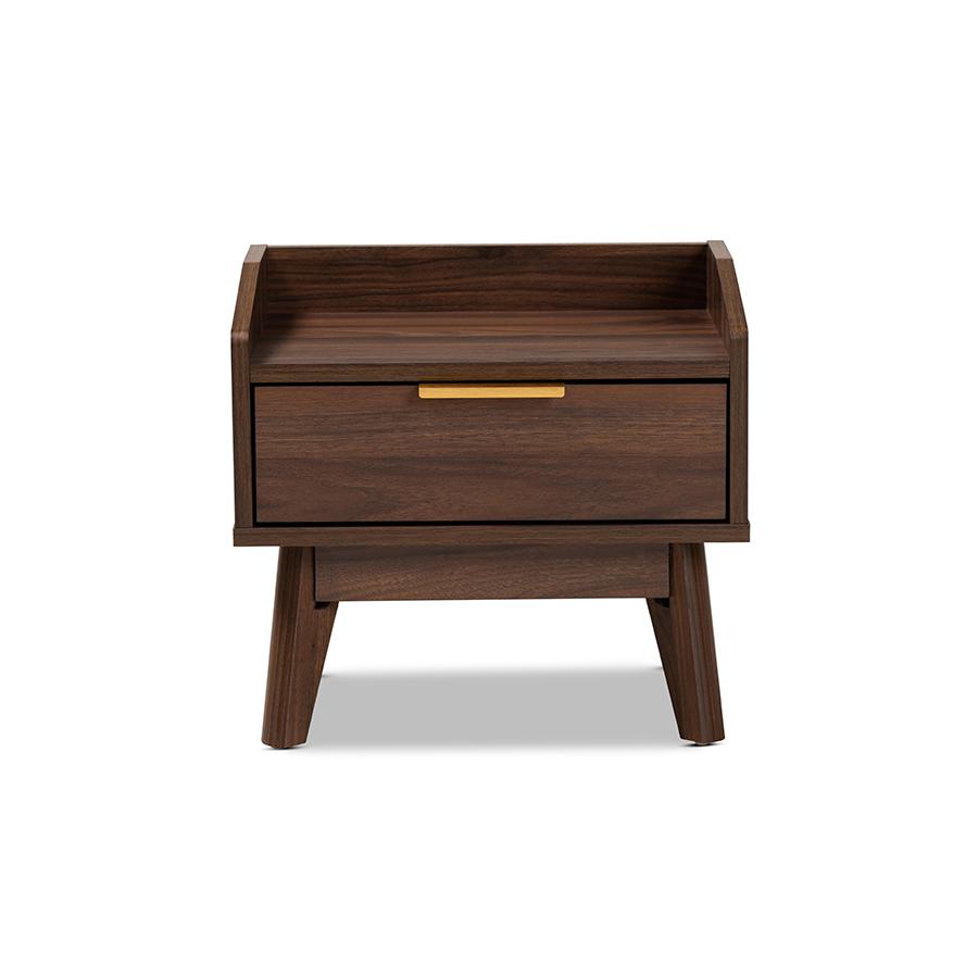 Baxton Studio Lena Mid-Century Modern Walnut Brown Finished 1-Drawer Wood Nightstand. Picture 4