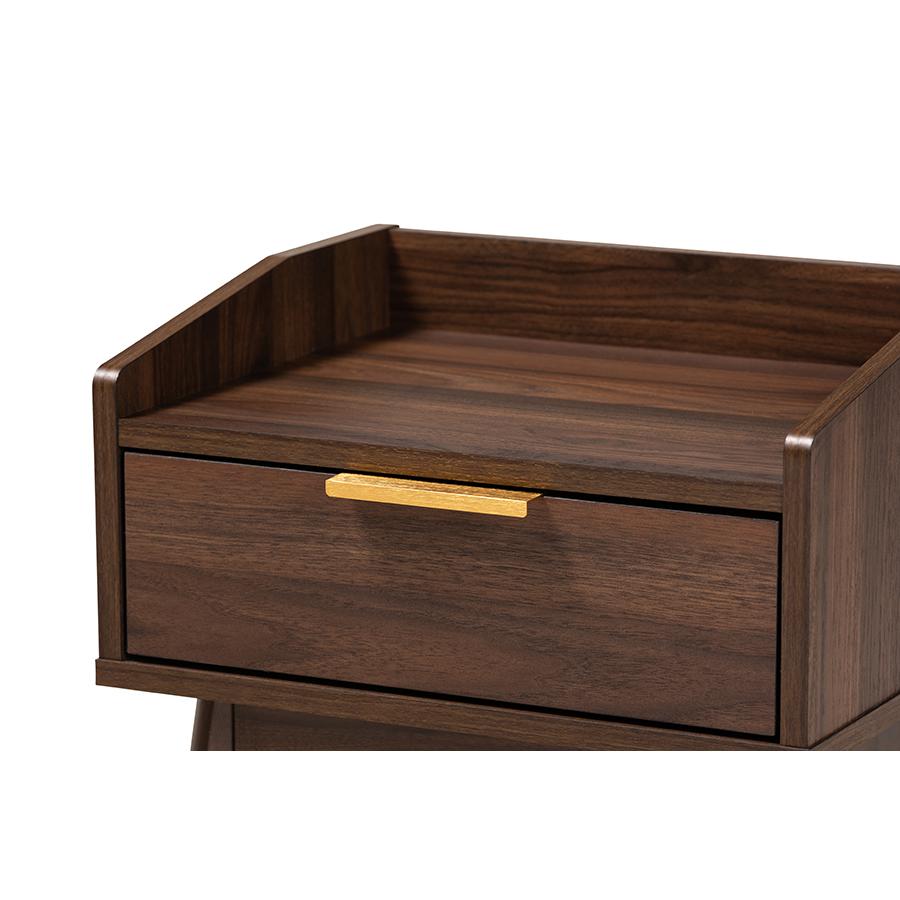 Baxton Studio Lena Mid-Century Modern Walnut Brown Finished 1-Drawer Wood Nightstand. Picture 6
