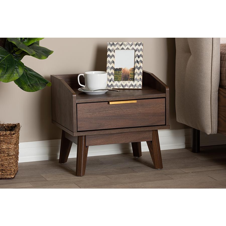 Baxton Studio Lena Mid-Century Modern Walnut Brown Finished 1-Drawer Wood Nightstand. Picture 8