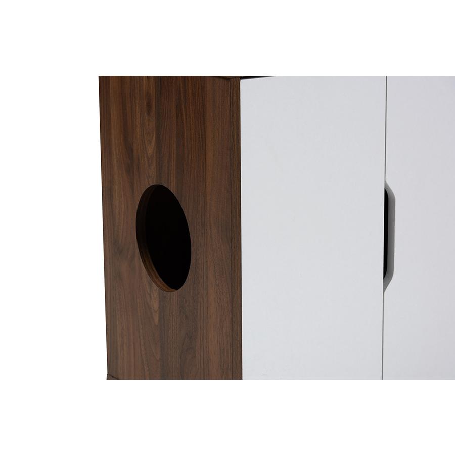 Two-Tone Walnut Brown and White Finished 2-Door Wood Cat Litter Box Cover House. Picture 5