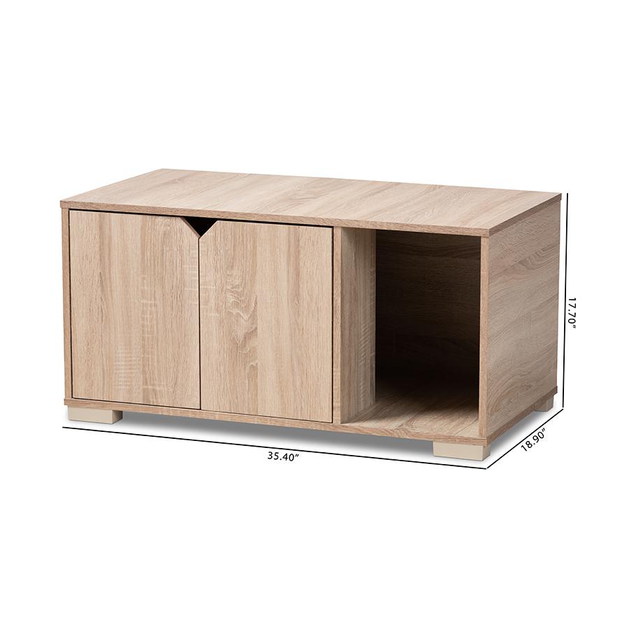 Baxton Studio Jasper Modern and Contemporary Oak Finished 2-Door Wood Cat Litter Box Cover House. Picture 11