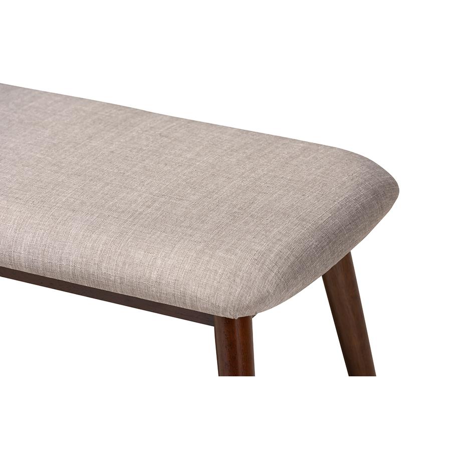 Light Grey Fabric Upholstered Walnut Finished Wood Dining Bench. Picture 4