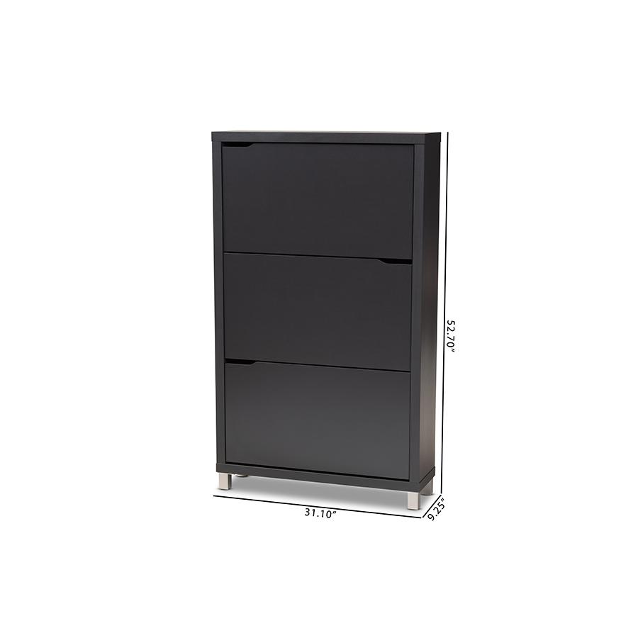 Baxton Studio Simms Modern and Contemporary Dark Grey Finished Wood Shoe Storage Cabinet with 6 Fold-Out Racks. Picture 10